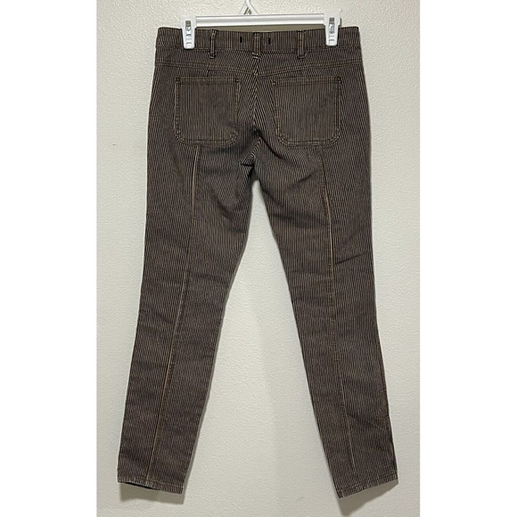 Free People Railroad Stripe Jeans Size 27 Blue Tan Stripe Boho Retro Moto - Picture 2 of 8